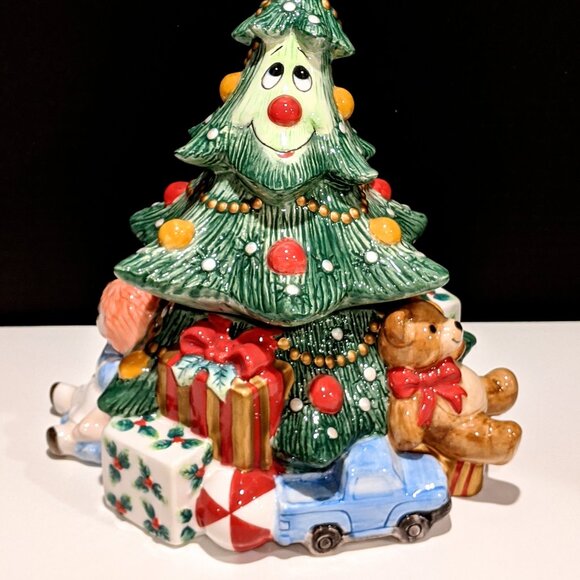 Fitz and Floyd Essentials “Wee Christmas Tree” Ceramic Cookie Jar - Picture 2 of 11